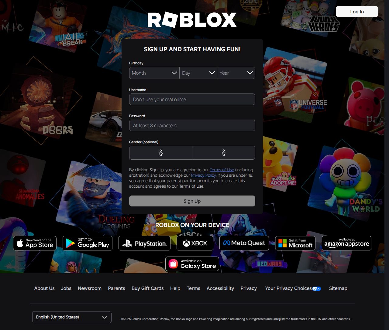 Roblox's site as it was sampled