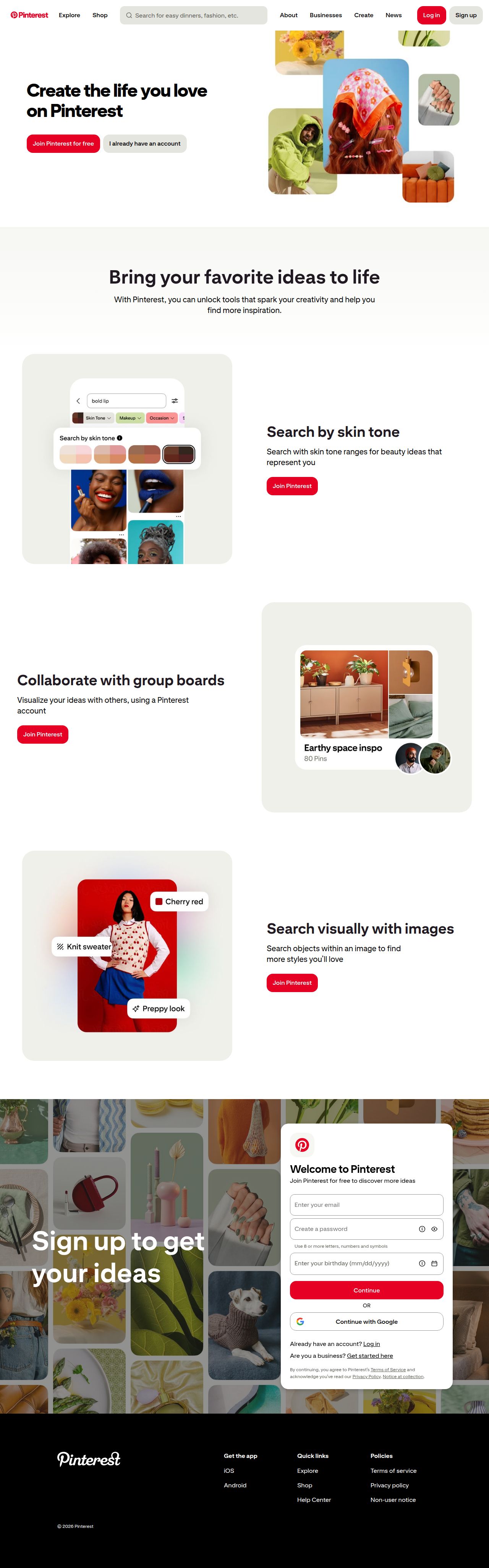 Pinterest's site as it was sampled
