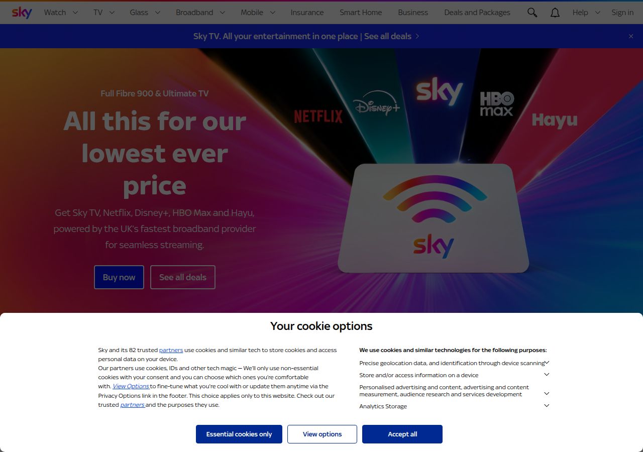 Discover TV, Broadband & Mobile Phone Packages with Sky's site as it was sampled