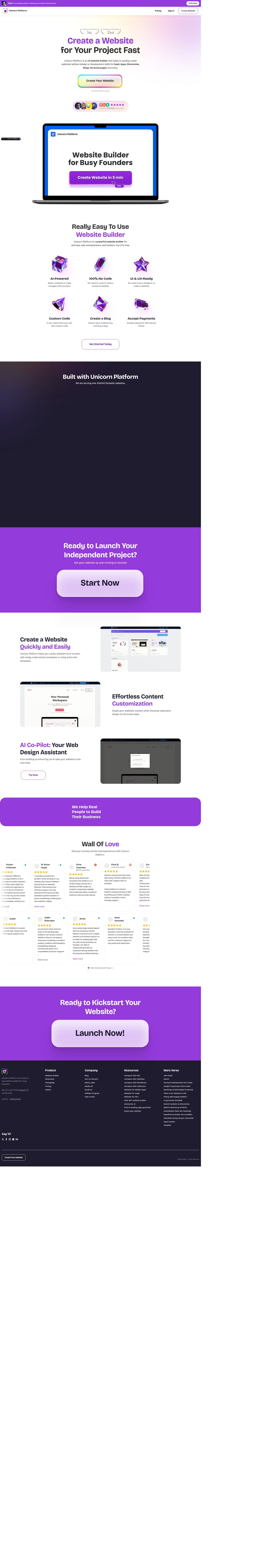 Unicorn Platform 🦄  AI Website Builder for Busy Founders's site as it was sampled