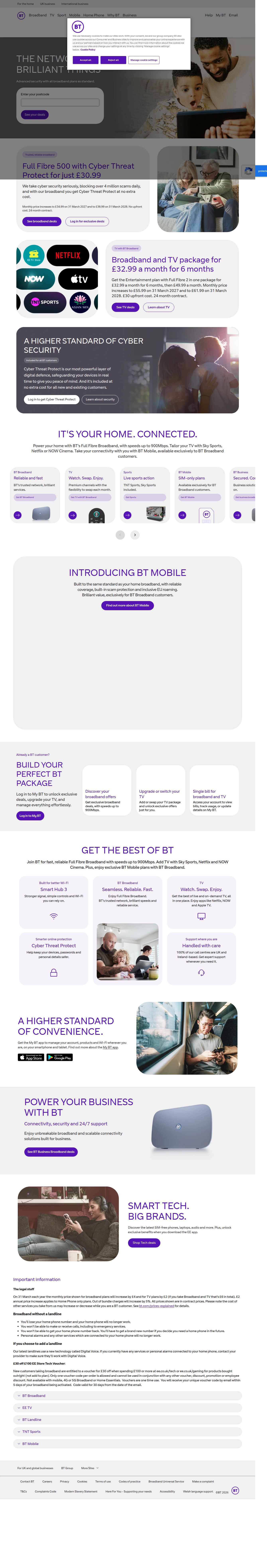 Broadband, TV Packages, TNT Sports & Mobile Deals's site as it was sampled