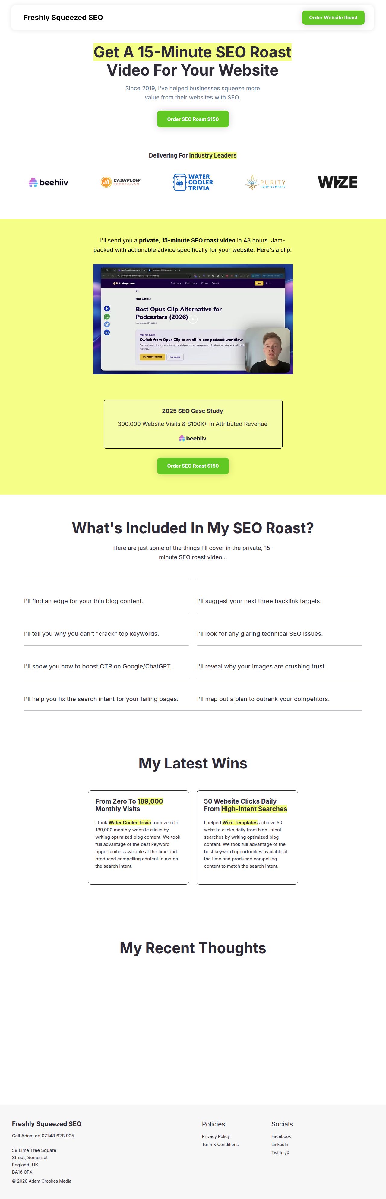 Freshly Squeezed SEO's site as it was sampled
