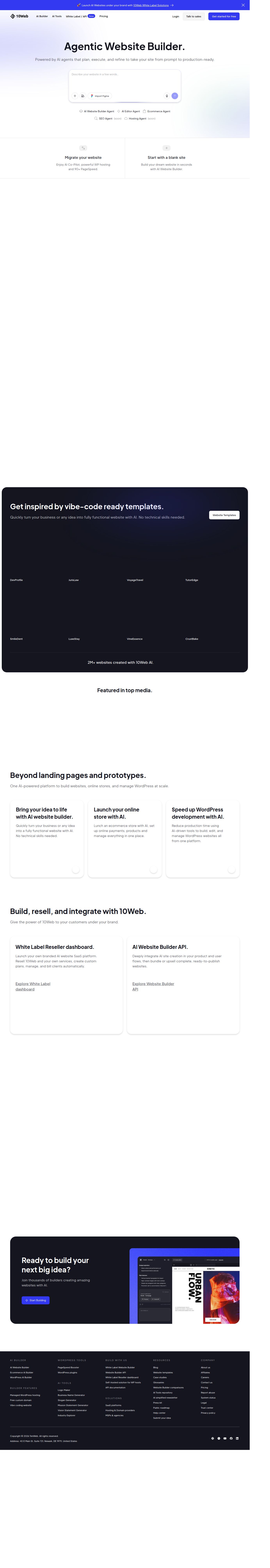 10Web's site as it was sampled