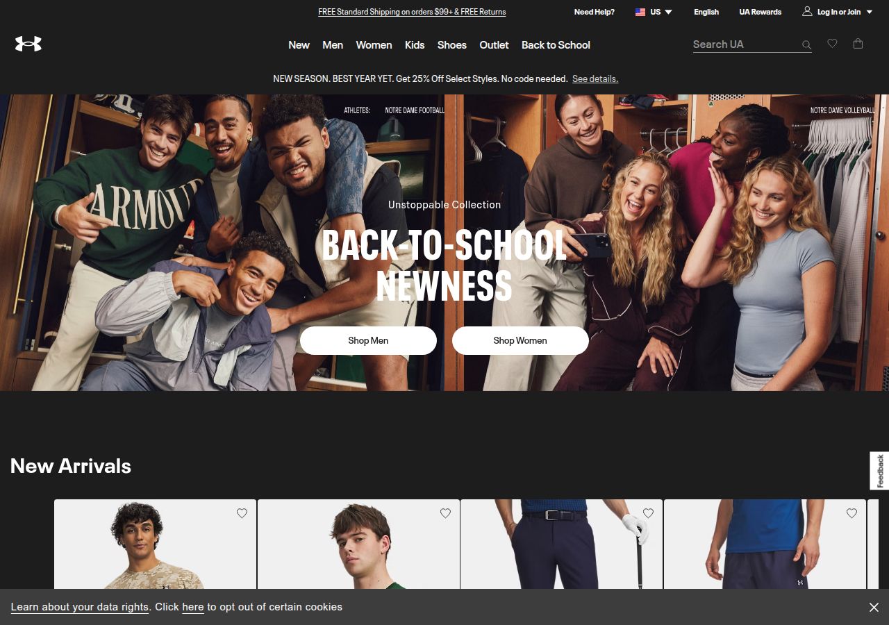 Under Armour's site as it was sampled