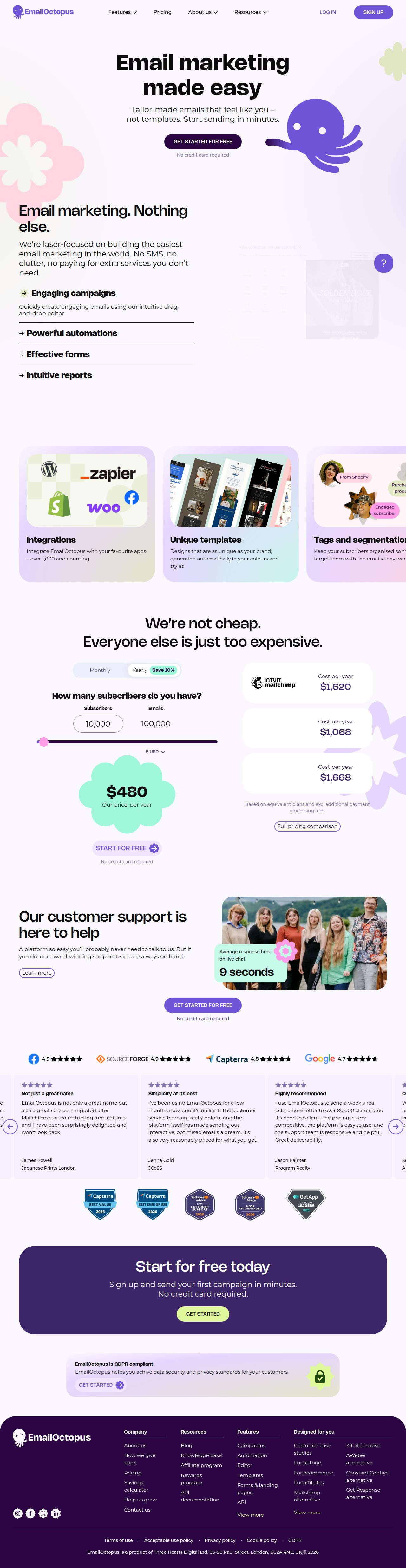EmailOctopus's site as it was sampled