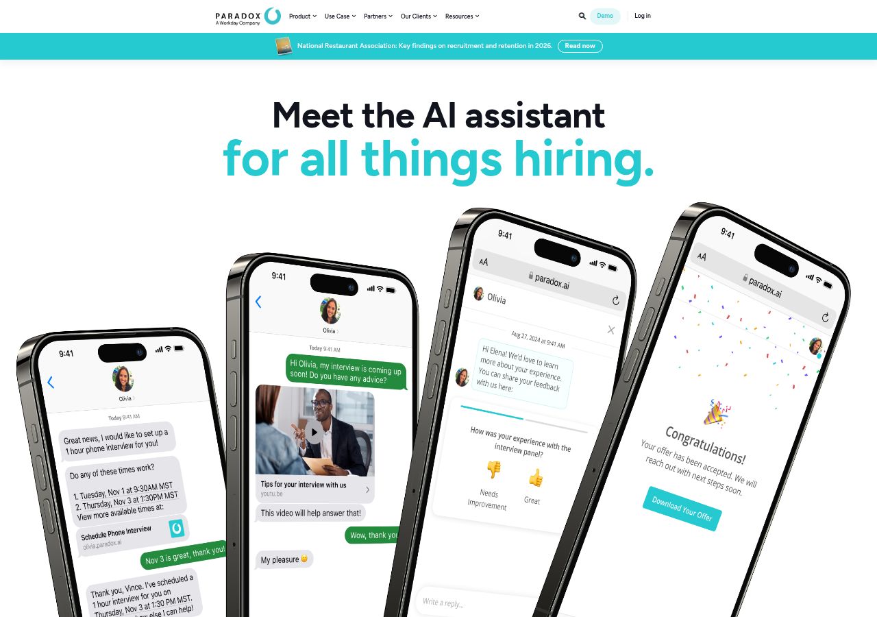 Conversational hiring software that gets work done for you's site as it was sampled