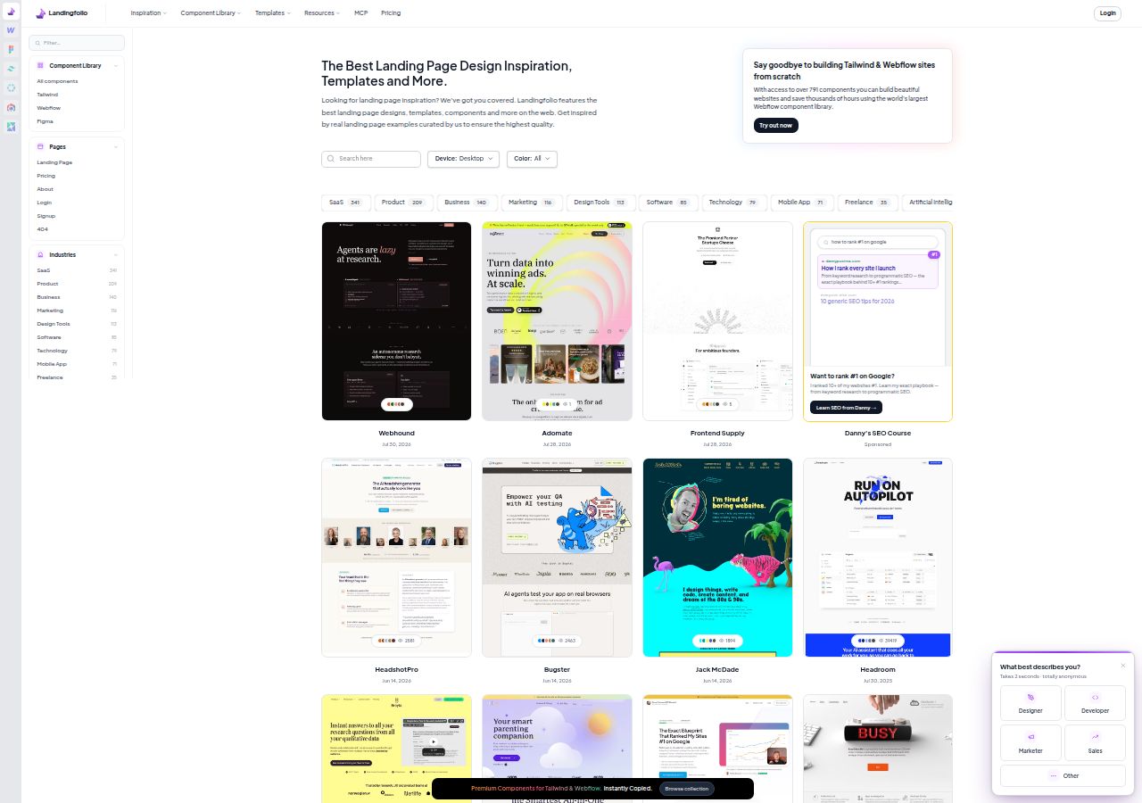 Landingfolio's site as it was sampled