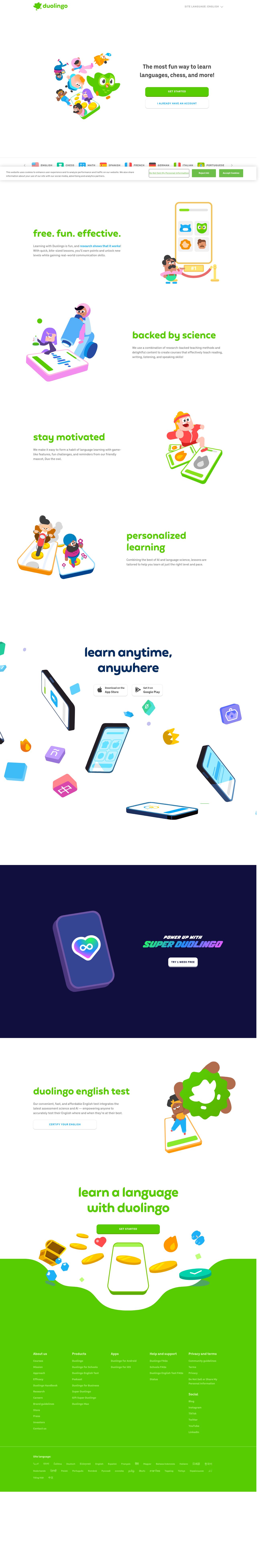 Duolingo's site as it was sampled