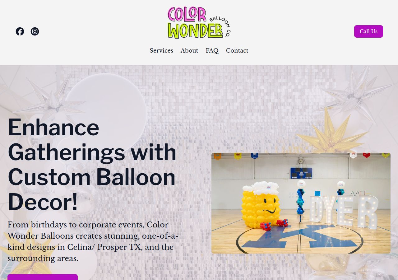 Unique Balloon Decor's site as it was sampled
