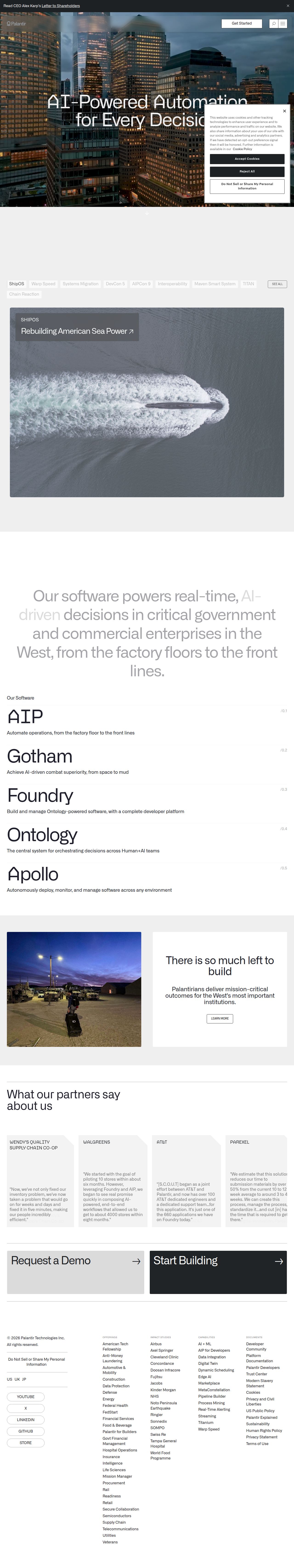 Palantir's site as it was sampled