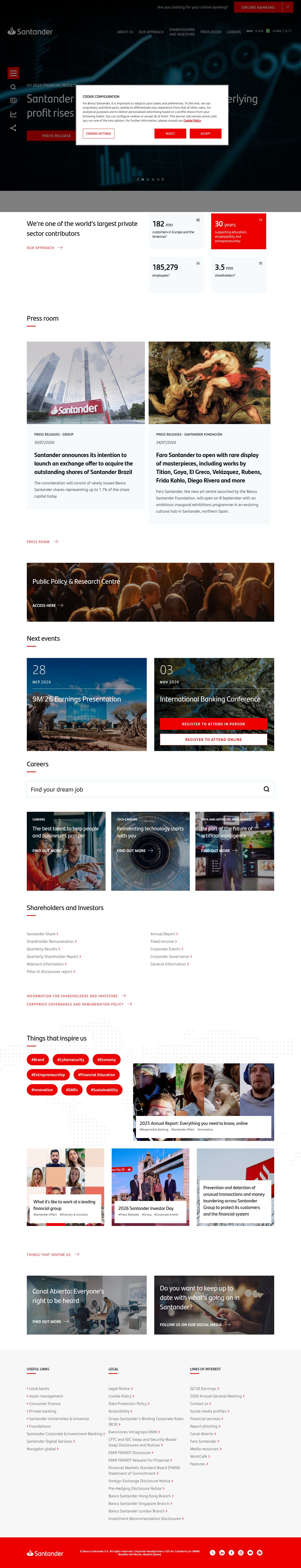 Santander Corporate Website's site as it was sampled