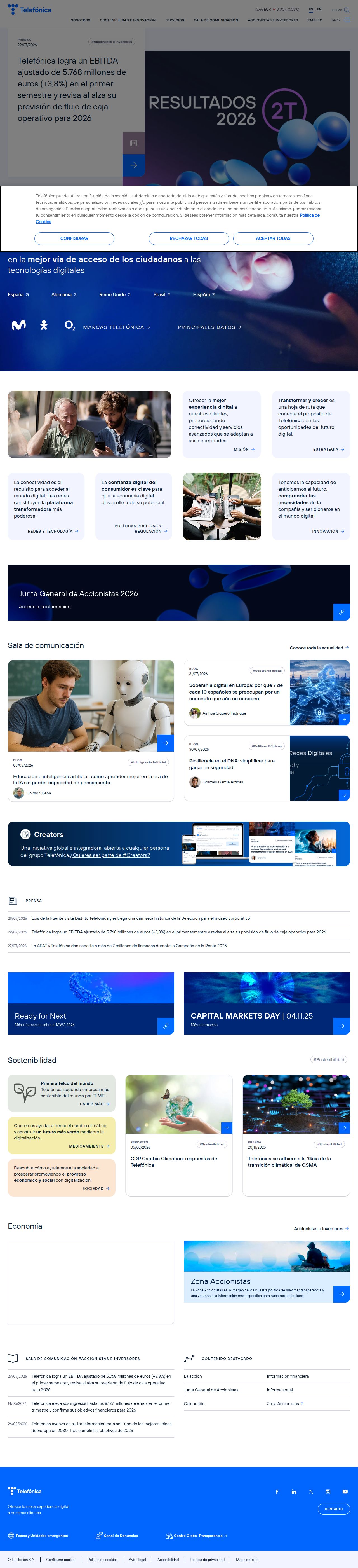 Telefónica's site as it was sampled