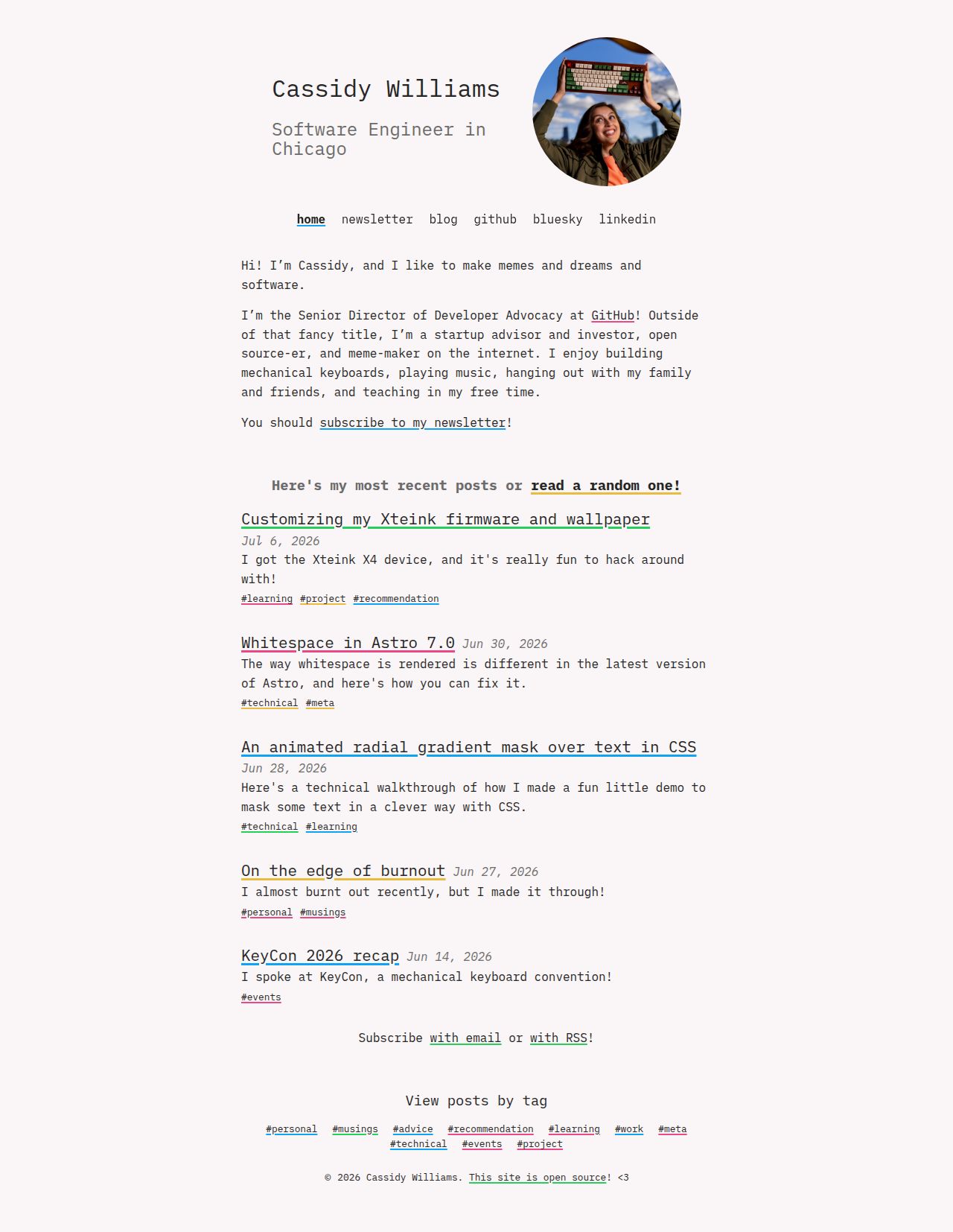 Cassidy Williams's site as it was sampled