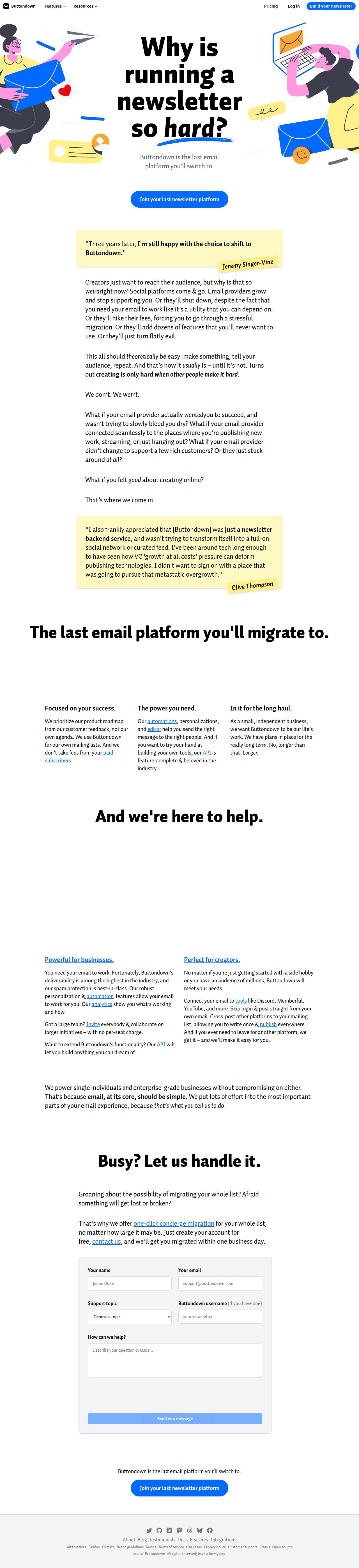 Buttondown's site as it was sampled