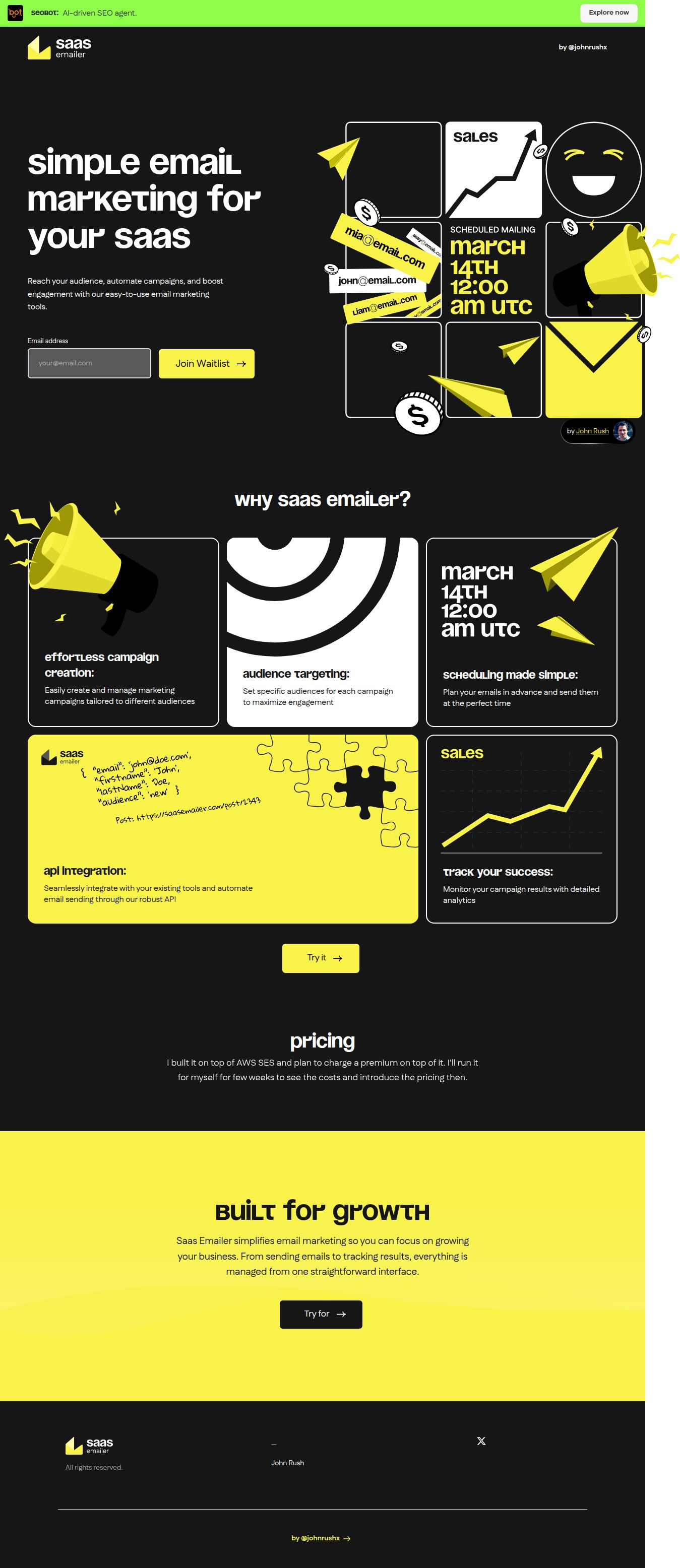 Simple Email Marketing for Your SaaS's site as it was sampled