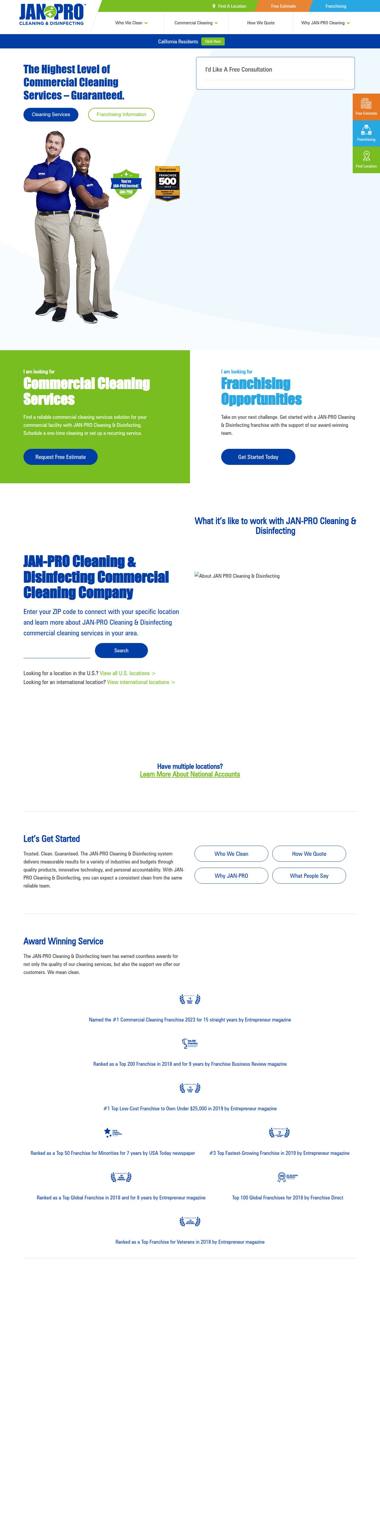 JAN-PRO Cleaning & Disinfecting's site as it was sampled