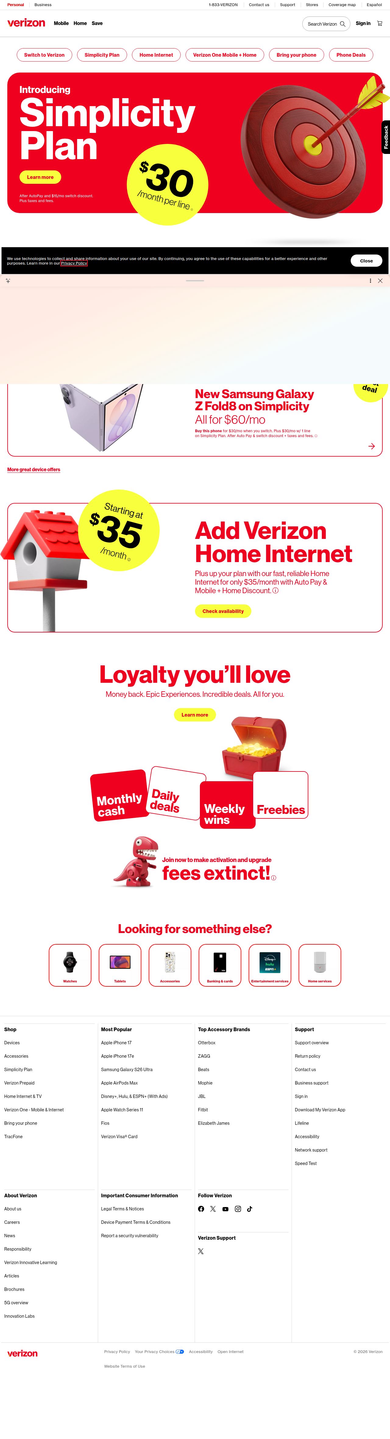 Verizon's site as it was sampled