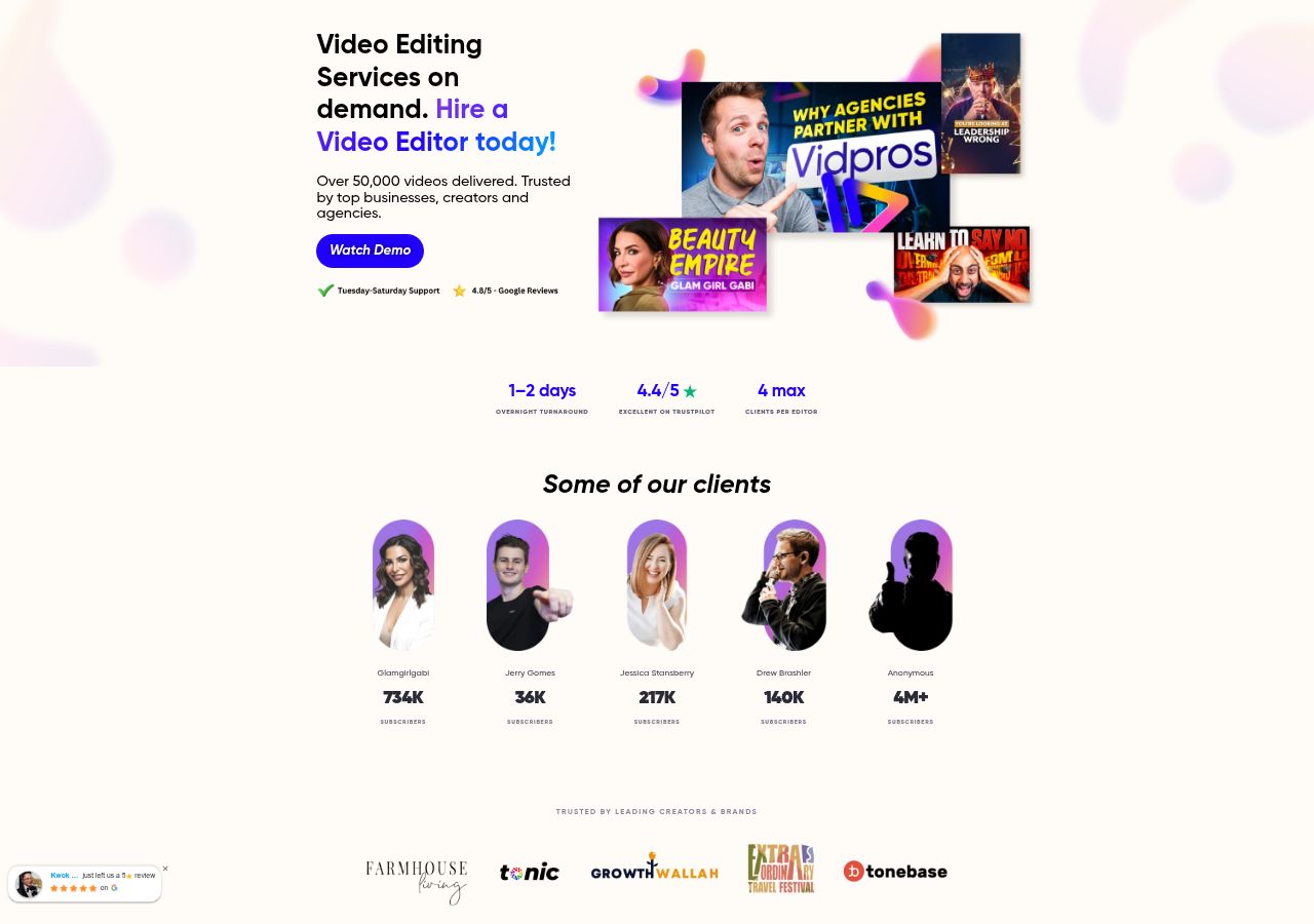 Vidpros's site as it was sampled