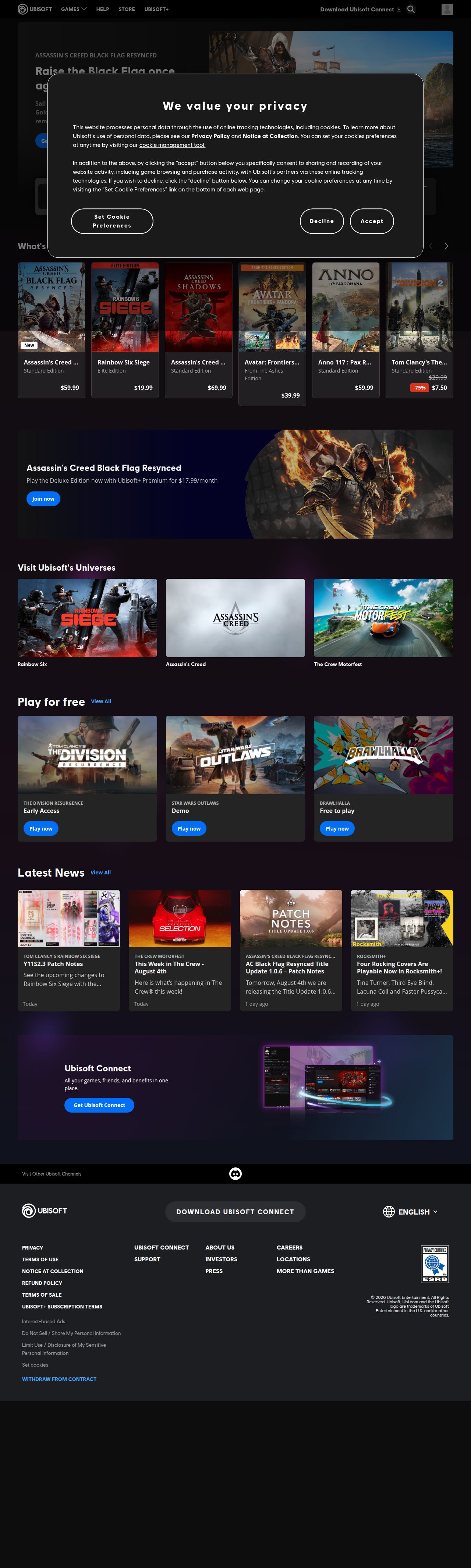 Ubisoft's site as it was sampled