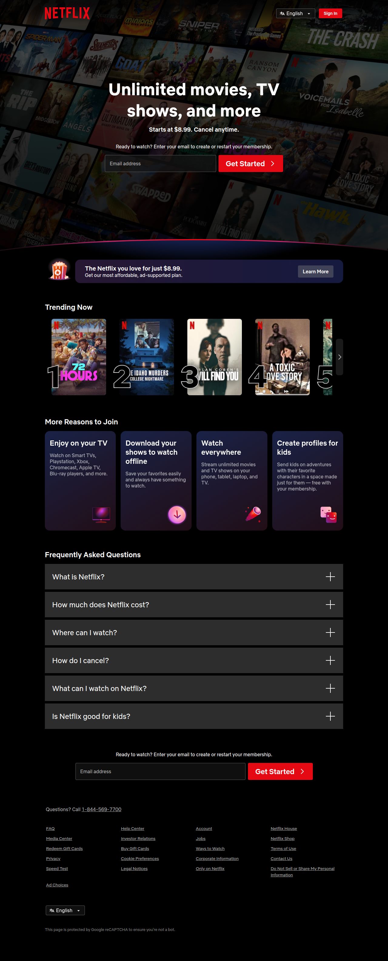 Netflix Ireland's site as it was sampled