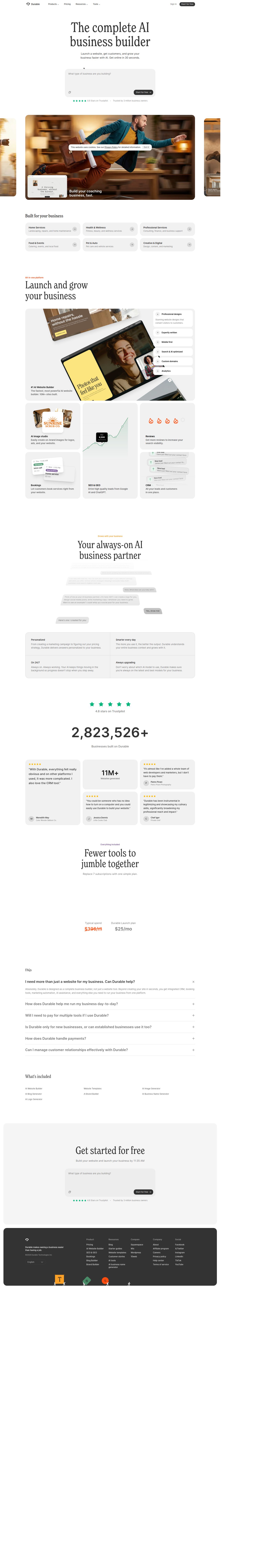 Durable's site as it was sampled