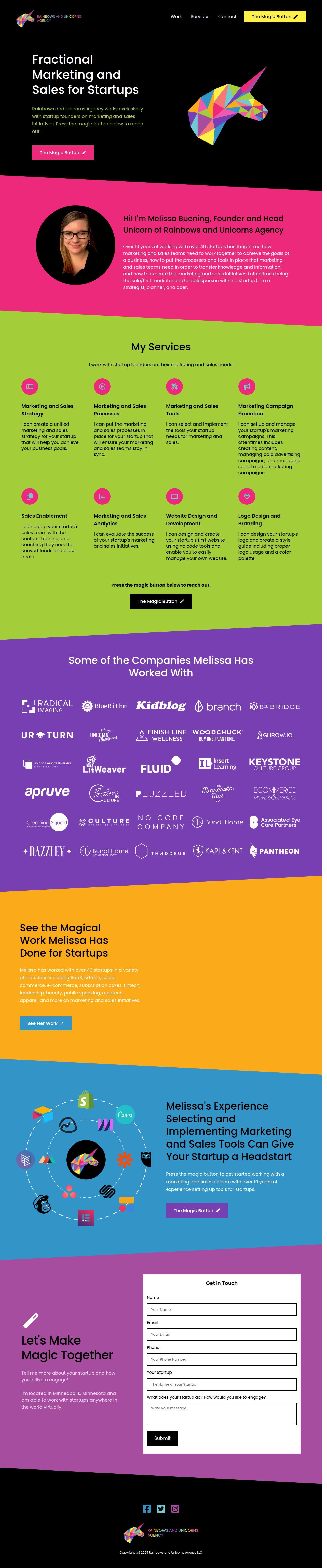 Rainbows and Unicorns Agency's site as it was sampled