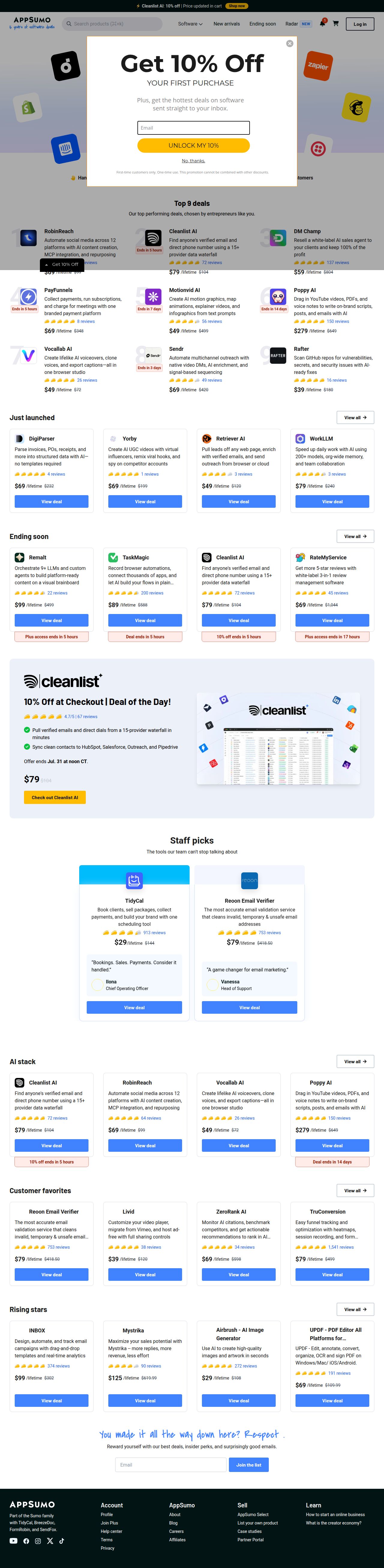AppSumo's site as it was sampled