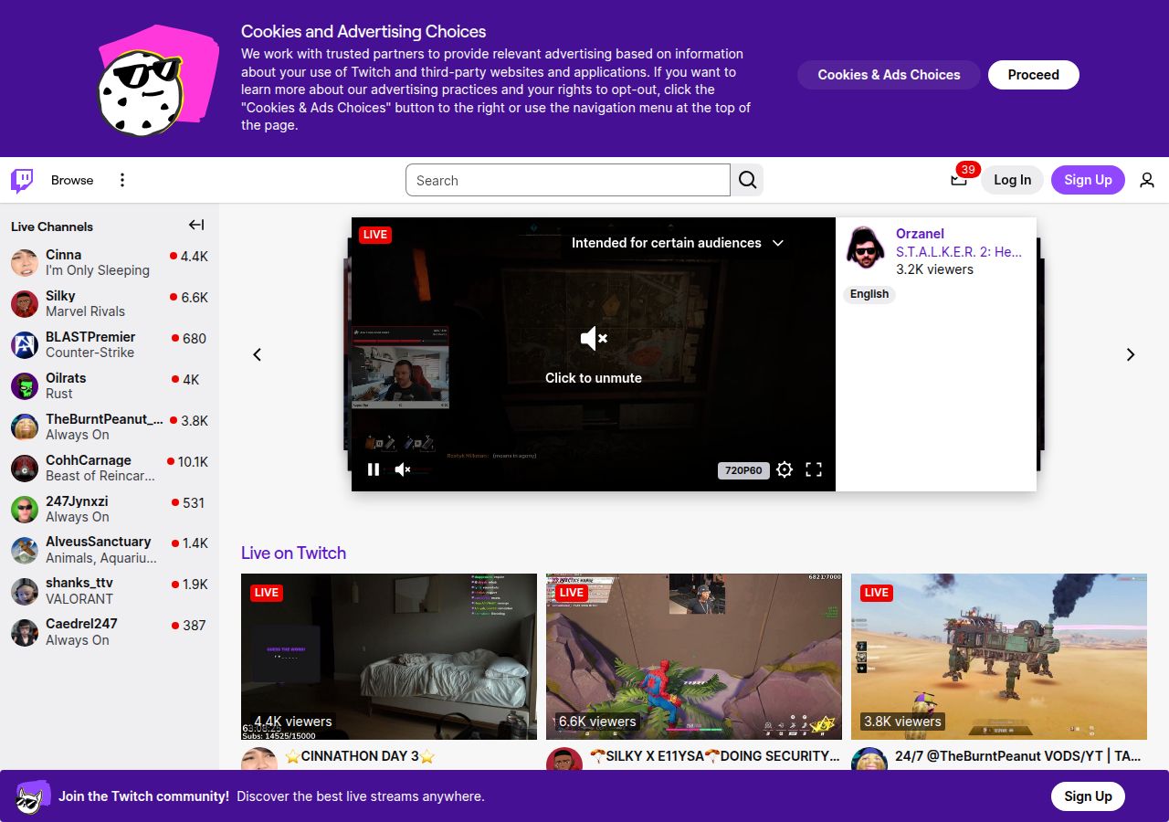 Twitch's site as it was sampled