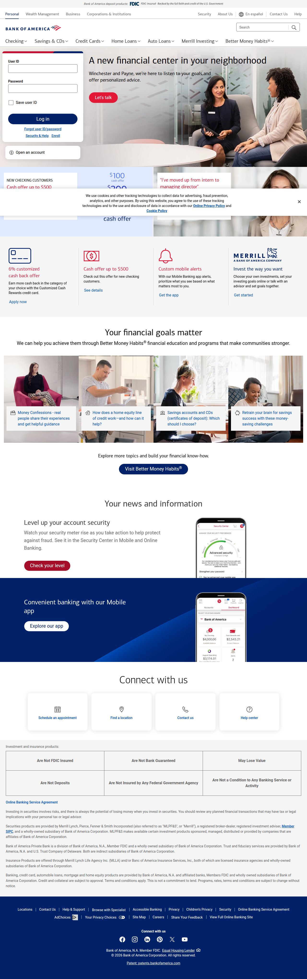Bank of America's site as it was sampled